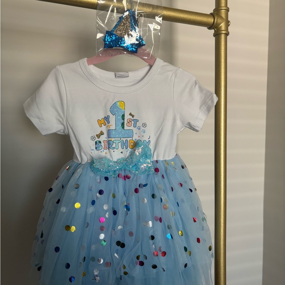 Blue and White Birthday Dress for Kids